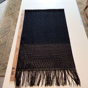 NWOT Black Lace Sheer Wrap Scarf. Fringes Lightweight Shimmer 72”